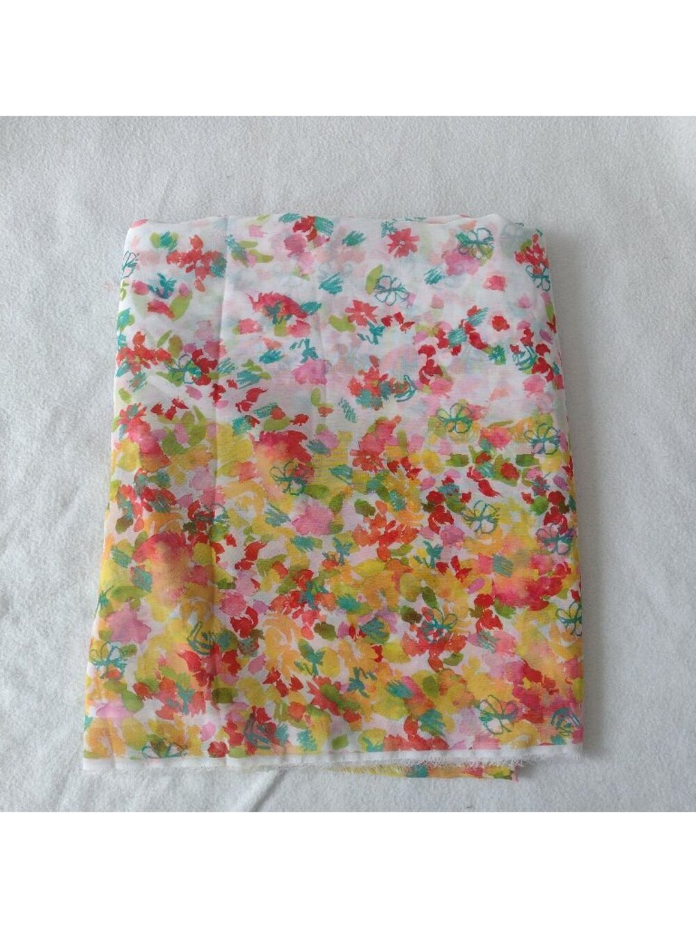 Chiffon Border Print Floral Fabric 59" w X 4 Yds White Yellow Retro Dress Length